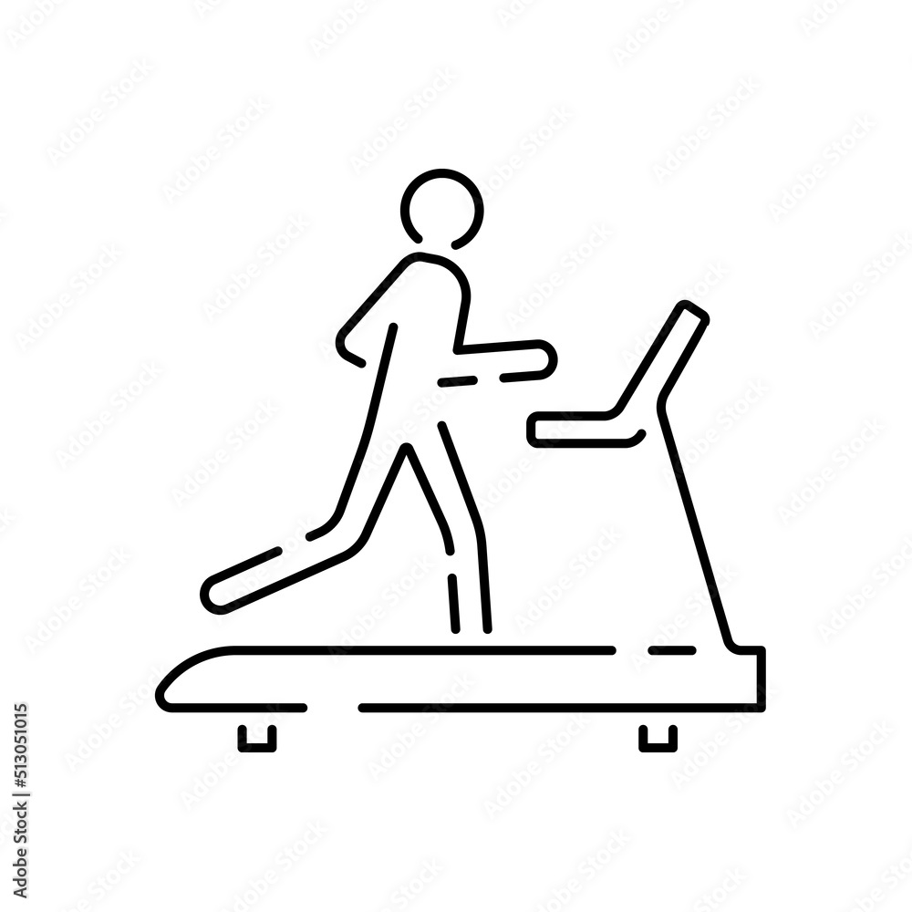Fitness and Gym line icons set on white background. Healthy lifestyle and diet. Treadmill human run sport