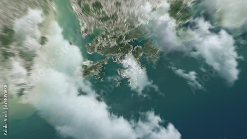 Zooming on Hong Kong, China. Earth zoom in from outer space to city. The animation continues by zoom out through clouds and atmosphere into space. View of the Earth at night. Images from NASA. 4K photo