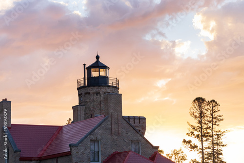 Old Mackinac Point Lighthouse at sunset, Mackinaw City, Michigan 