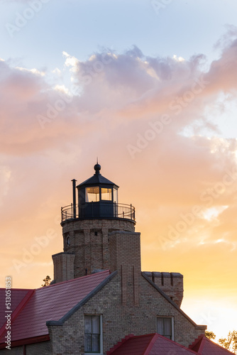 Old Mackinac Point Lighthouse at sunset, Mackinaw City, Michigan 