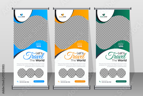 Modern travel and trip standee roll up banner design template