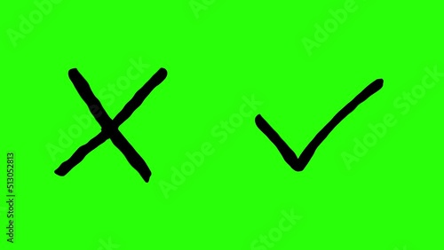  Cross and Tick Animated Doodle on Green Background