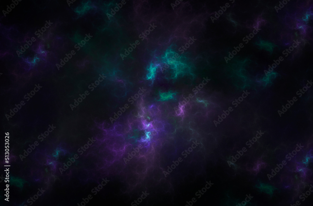 Abstract background of neon blue purple and green lightnings. Fractal pattern for creativity and design.