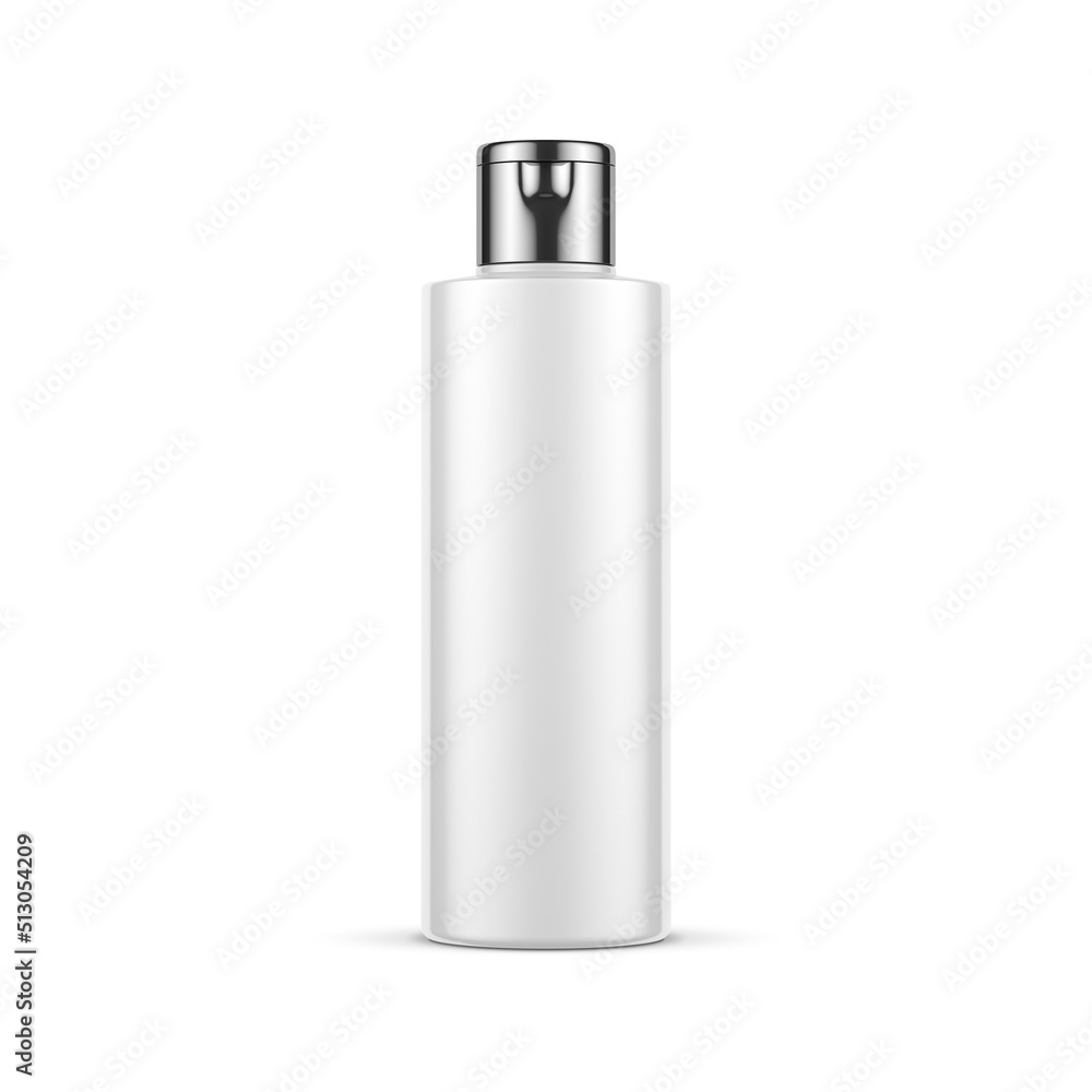 White plastic bottle mockup packaging for shampoo, gel or cream isolated on white, 3D rendering White plastic bottle mockup packaging for shampoo, gel or cream isolated on white, 3D rendering