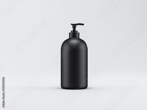 Black Hand sanitizer Pump Bottle mockup, soap template packaging on gray background, 3d rendering