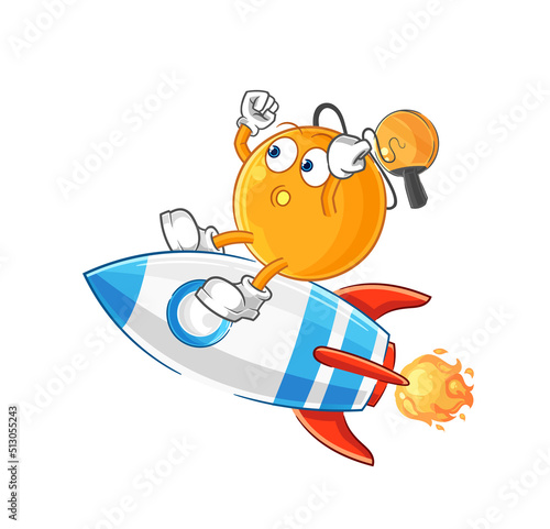 paddle ball ride a rocket cartoon mascot vector