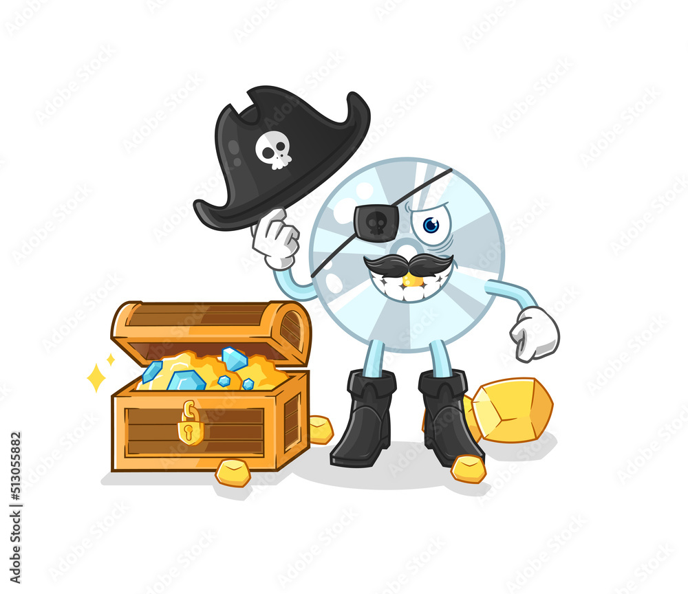 Fotografie CD pirate with treasure mascot. cartoon vector