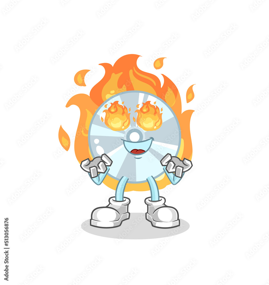 Obraz premium CD on fire mascot. cartoon vector