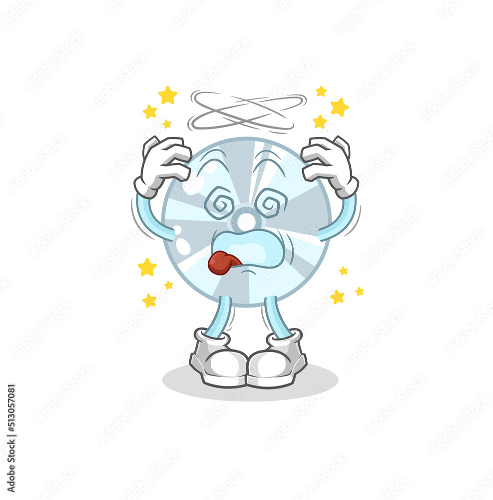 Fototapeta premium CD dizzy head mascot. cartoon vector