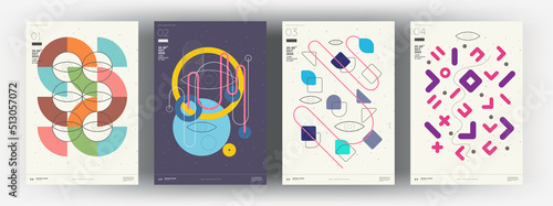 Abstract posters. Vector trendy illustrations of geometric shapes. Memphis and Bauhaus style designs. Modern paintings for interior.