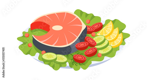 Fototapeta Naklejka Na Ścianę i Meble -  Salmon dish seafood. Vector illustration