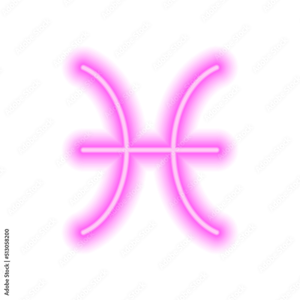 Fototapeta premium Pink neon zodiac sign Pisces on white. Predictions, astrology, horoscope.