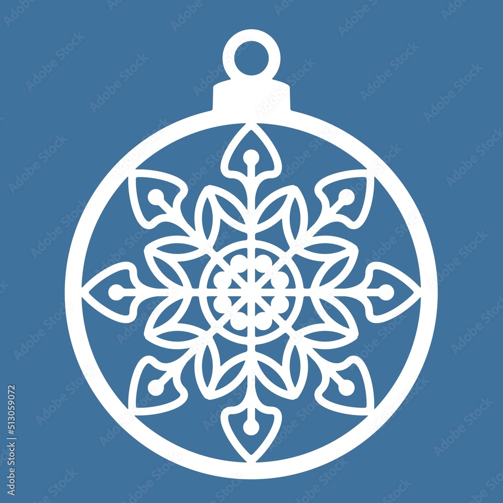 Christmas ball with snowflake ornament cut out of paper. Template for Christmas toys. The image is suitable for laser cutting or printing. Festive background, vector illustration. Christmas ball with snowflake ornament cut out of paper. Template for Christmas toys. The image is suitable for laser cutting or printing. Festive background, vector illustration.