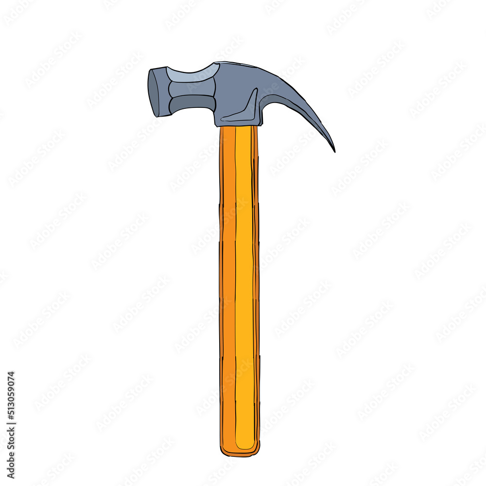 Hand drawn cartoon hammer or mallet isolated on white background. Vector illustration. Flat design. Hand drawn cartoon hammer or mallet isolated on white background. Vector illustration. Flat design.