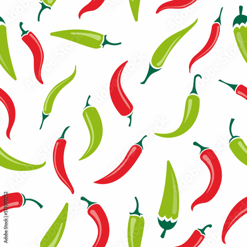 Vector illustration of a pattern of red and green chili peppers