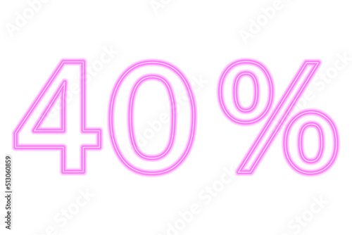 40 percent inscription isolated on white. Pink line in neon style.
