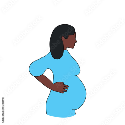 Cartoon pregnant african american girl or woman isolated on white background. The concept of pregnancy and motherhood. Flat design. Vector illustration.