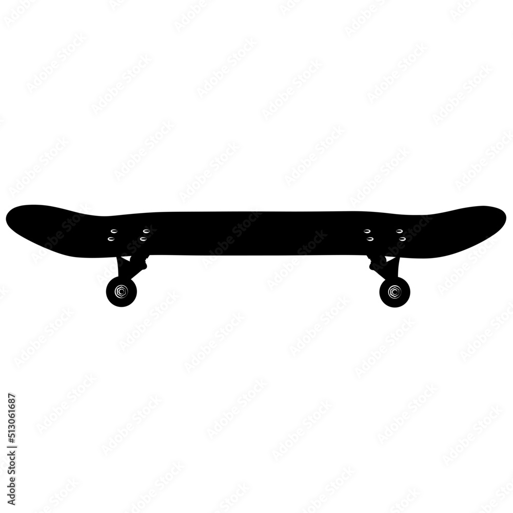 skateboard deck, truck and wheel, sports equipment for skateboarding realistic silhouette