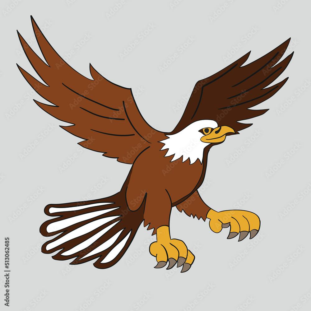 Naklejka premium Cartoon bird eagle hand drawn isolated on a gray background. American patriotism. Flat design. Vector illustration.