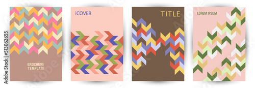 Annual report front page template set vector design. Bauhaus style digital voucher template set