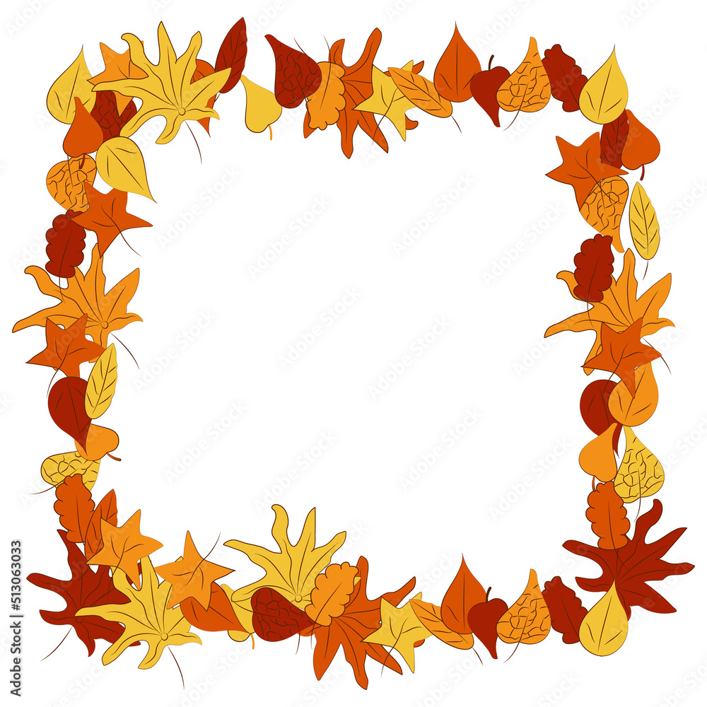 Frame of yellow, orange and brown leaves. Autumn frame, template. Vector illustration Frame of yellow, orange and brown leaves. Autumn frame, template. Vector illustration