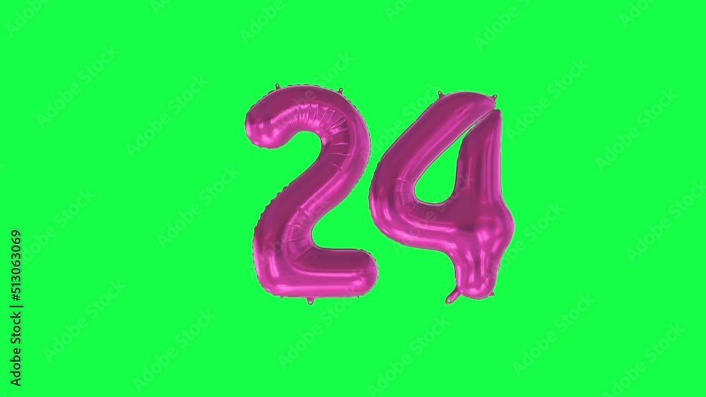 Helium Number Balloon With Number 24. Green Screen And Alpha Luma Matte Channel. Loop Animation. Helium Number Balloon With Number 24. Green Screen And Alpha Luma Matte Channel. Loop Animation.