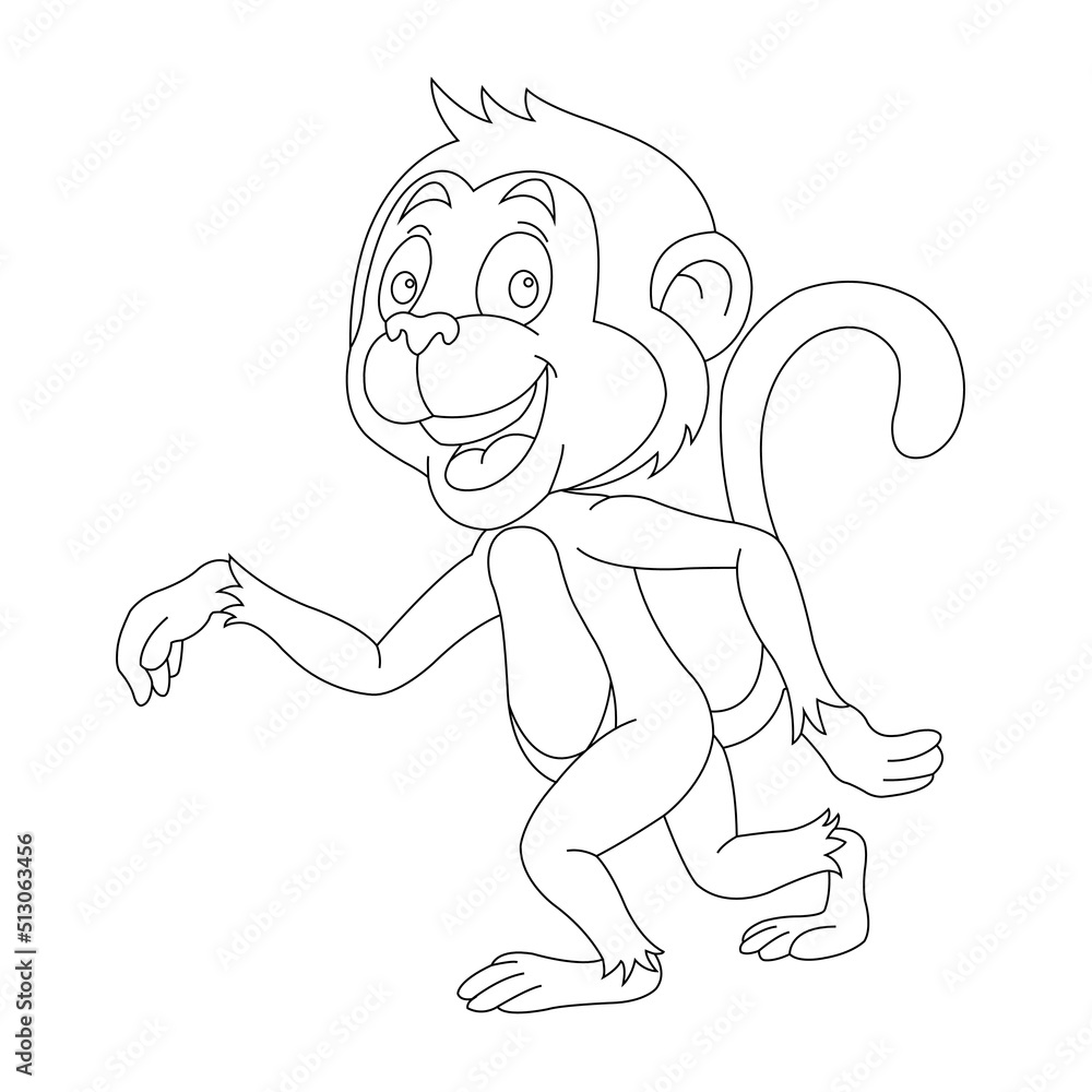 Fototapeta premium Cute little monkey coloring page for kids animal outline coloring book cartoon vector illustration