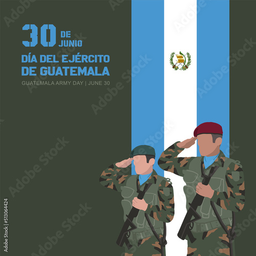 VECTORS. Editable banner for the Guatemala Army Day, June 30, civic holiday, flag, soldiers, patriotic