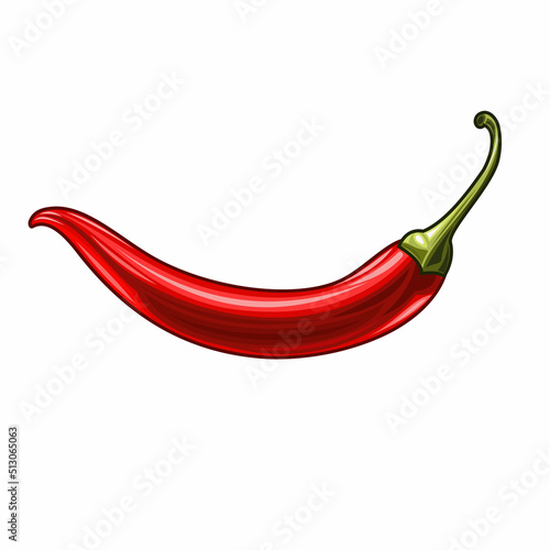 Mexican chili pepper red realistic on white background