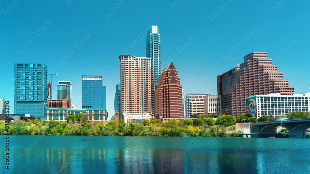 Timelapse of Downtown Austin Texas skyline with view of the Colorado river Timelapse of Downtown Austin Texas skyline with view of the Colorado river