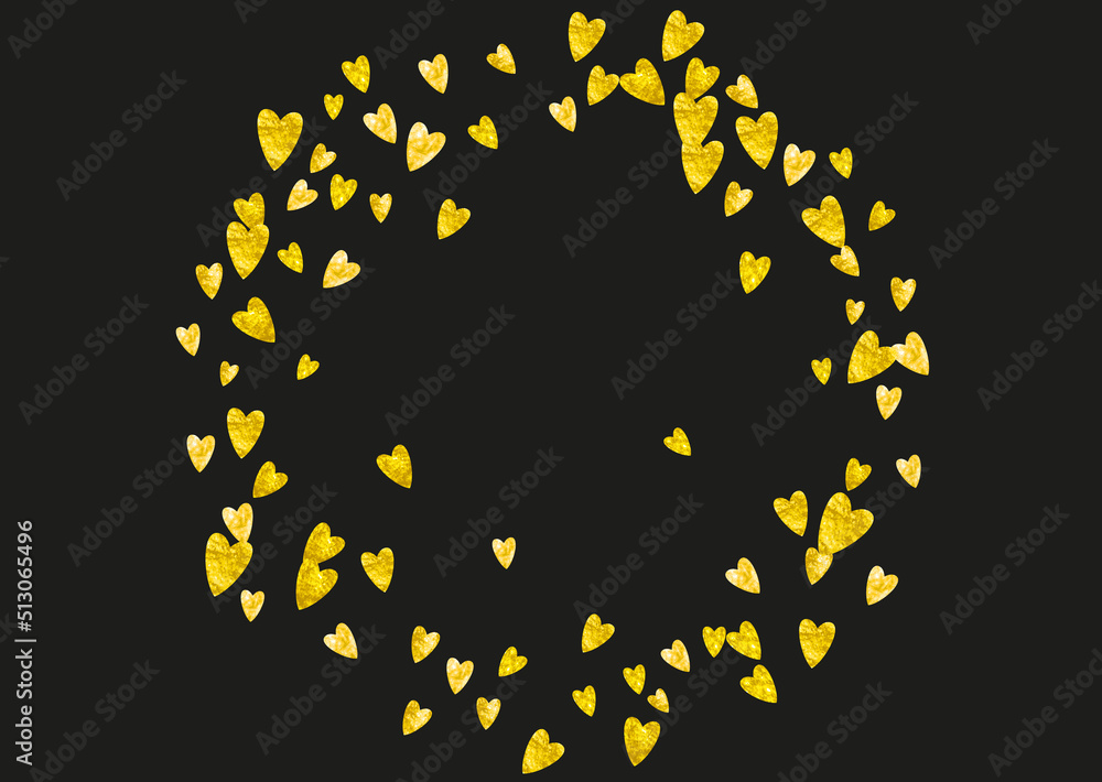 Love Glitter. Handdrawn Concept For Couple. Grunge Frame. Yellow Art Decoration. Special Border For Girl. Golden Modern Banner. Gold Love Glitter.