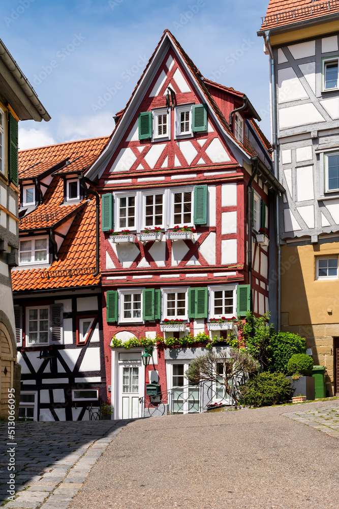 Beautiful traditional half-timbered houses in the old town of Herrenberg, Black Forest, Germany