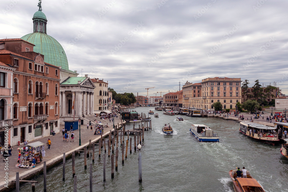 The grand canal and the church of San Simeone Piccolo in Venice on a summer morning