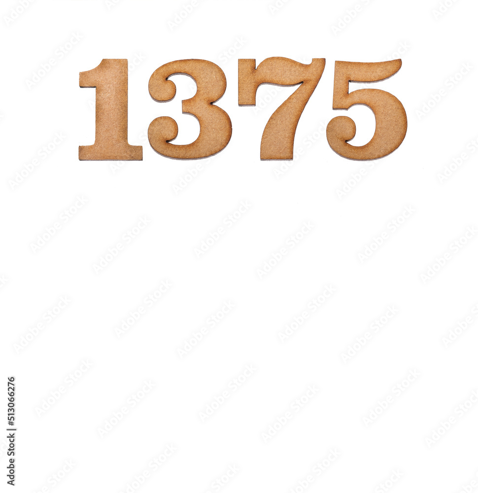 Number 1375 - Piece of wood isolated on white background Number 1375 - Piece of wood isolated on white background