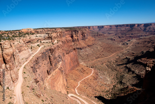 The winding Shaffer Trail in Canyonlands National Park.