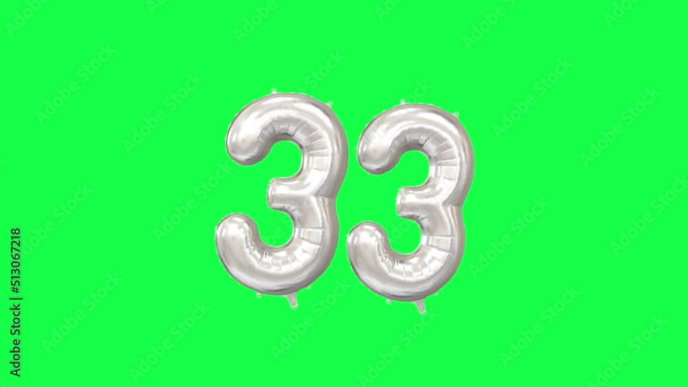 Helium Number Balloon With Number 33. Green Screen And Alpha Luma Matte Channel. Loop Animation. Helium Number Balloon With Number 33. Green Screen And Alpha Luma Matte Channel. Loop Animation.
