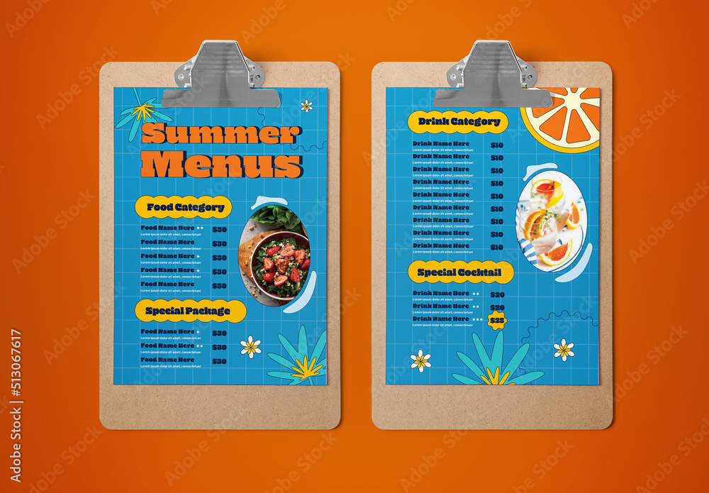 Food Menu Summer Theme Layout Stock Template | Adobe Stock