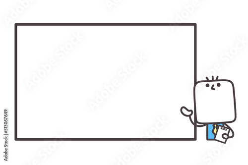 ボードの前でお知らせをしているビジネスマンのイラスト