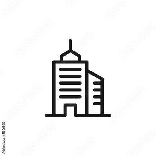 Business and money concept. Monochrome sign drawn with black line. Editable stroke. Vector line icon of skyscraper © Диля Альмухамбетова
