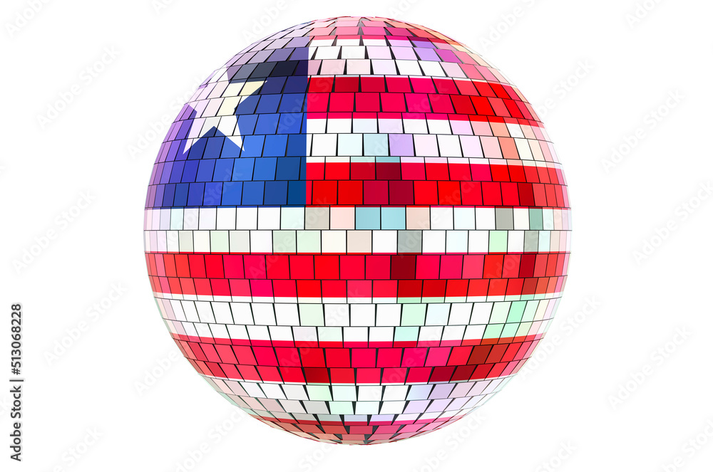 Mirror disco ball with Liberian flag, 3D rendering