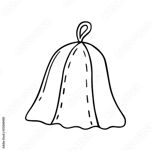 Hand drawn bath or sauna woolen hat doodle. Bathhouse equipment in sketch style. Vector illustration isolated on white background.