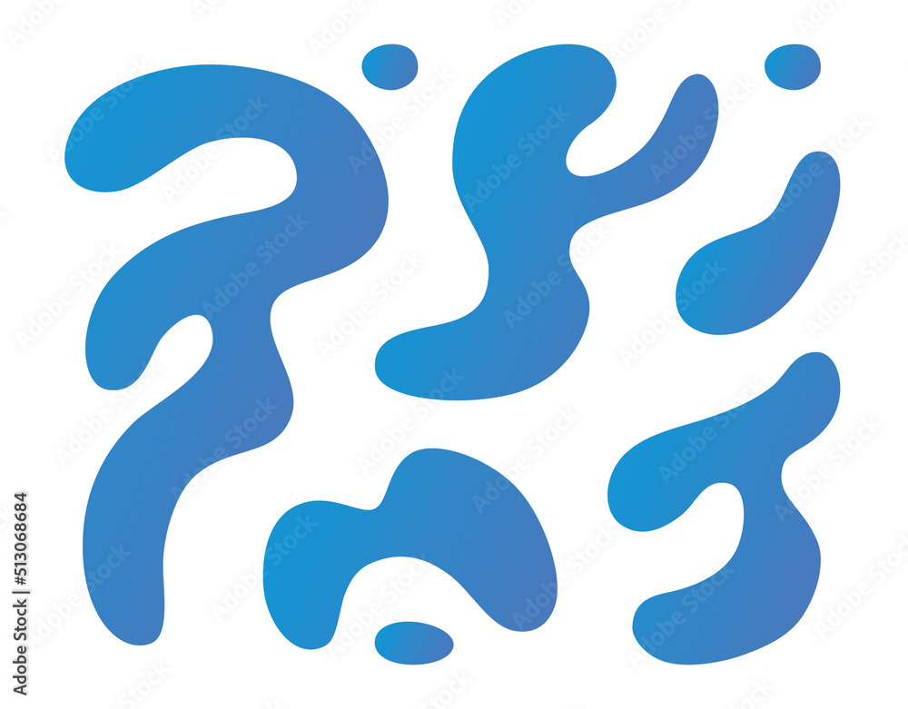 Blue wavy liquid amoeba spot bage blots composition set, abstract vector background geometric fluid paint splash frame shapes, beautiful isolated flat gradient design elements. Blue wavy liquid amoeba spot bage blots composition set, abstract vector background geometric fluid paint splash frame shapes, beautiful isolated flat gradient design elements.