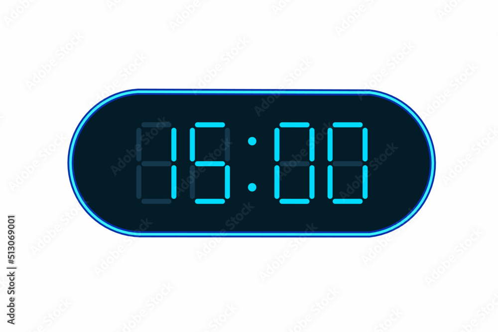 Vector flat illustration of a digital clock displaying 15.00 . Illustration of alarm with digital number design. Clock icon for hour, watch, alarm signs Vector flat illustration of a digital clock displaying 15.00 . Illustration of alarm with digital number design. Clock icon for hour, watch, alarm signs