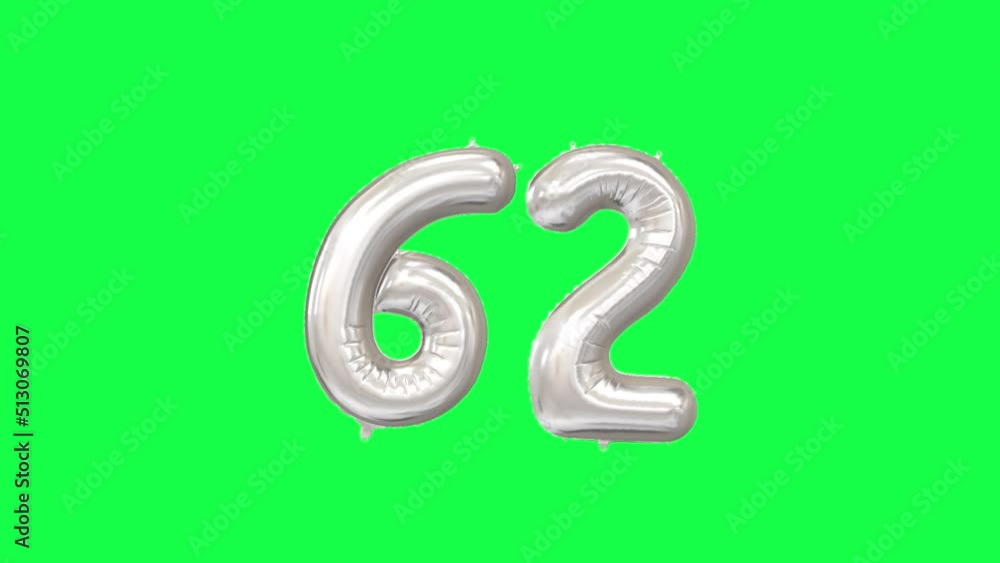 Helium Number Balloon With Number 62. Green Screen And Alpha Luma Matte Channel. Loop Animation. Helium Number Balloon With Number 62. Green Screen And Alpha Luma Matte Channel. Loop Animation.