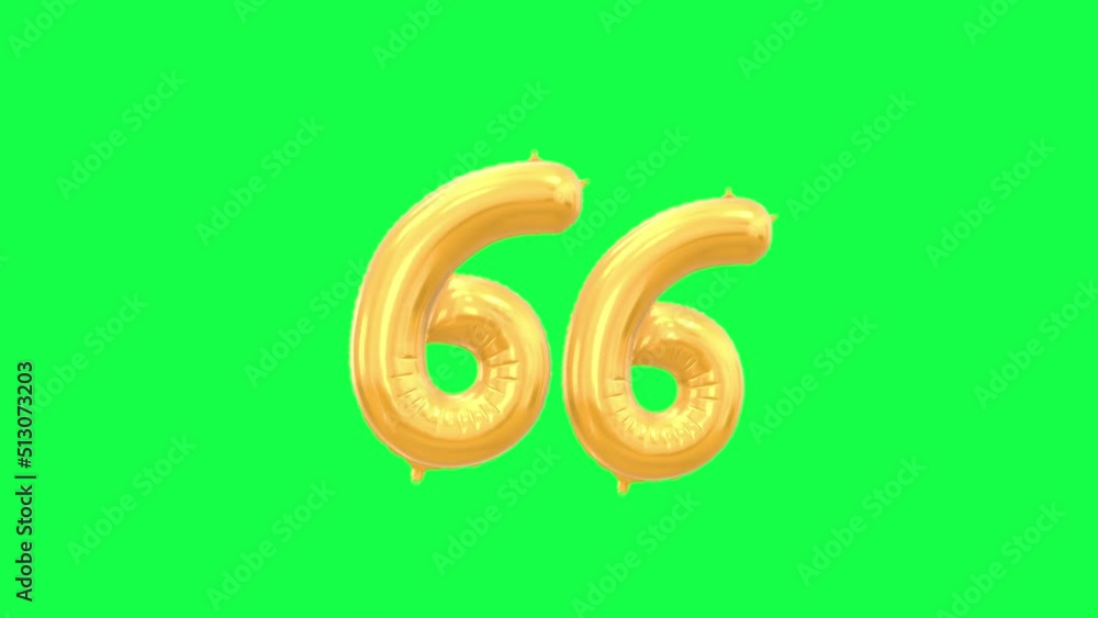 Gold Helium Letter Balloon With Number 66. Green Screen And Alpha Luma Matte Channel. Loop Animation. Gold Helium Letter Balloon With Number 66. Green Screen And Alpha Luma Matte Channel. Loop Animation.