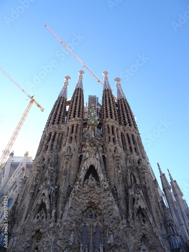 [Spain] Sagrada Familia Cathedral with blue sky (Barcelona)