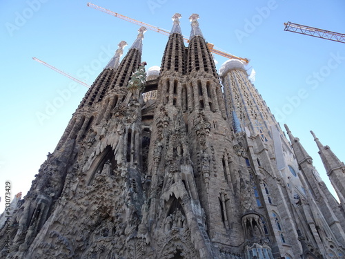 [Spain] Sagrada Familia Cathedral with blue sky (Barcelona)