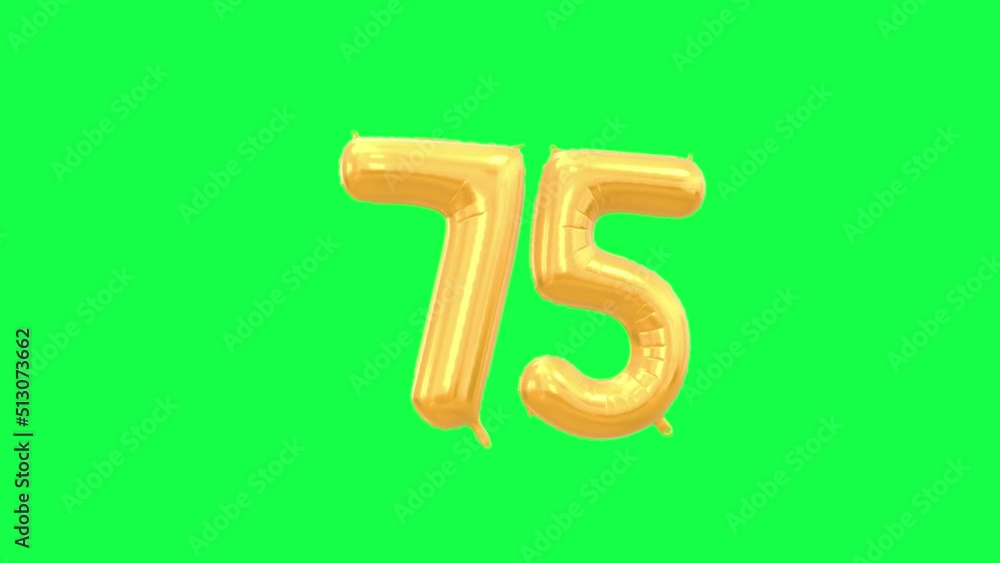 Gold Helium Letter Balloon With Number 75. Green Screen And Alpha Luma Matte Channel. Loop Animation. Gold Helium Letter Balloon With Number 75. Green Screen And Alpha Luma Matte Channel. Loop Animation.