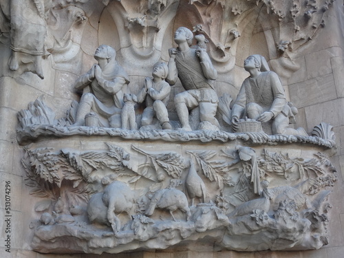 [Spain] The statues of Shepherds at The Door of the Charity of Nativity Facade, Sagrada Familia Cathedral (Barcelona)