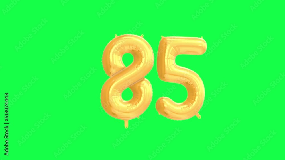 Gold Helium Letter Balloon With Number 85. Green Screen And Alpha Luma Matte Channel. Loop Animation. Gold Helium Letter Balloon With Number 85. Green Screen And Alpha Luma Matte Channel. Loop Animation.